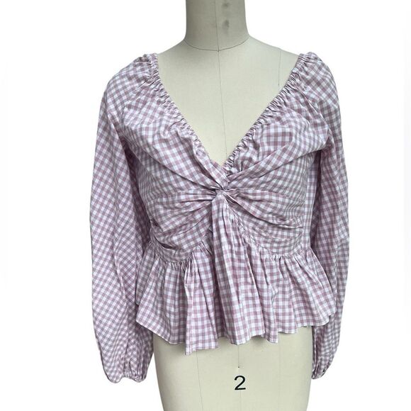 Caroline Constas pink gingham blouse size small - Picture 2 of 6